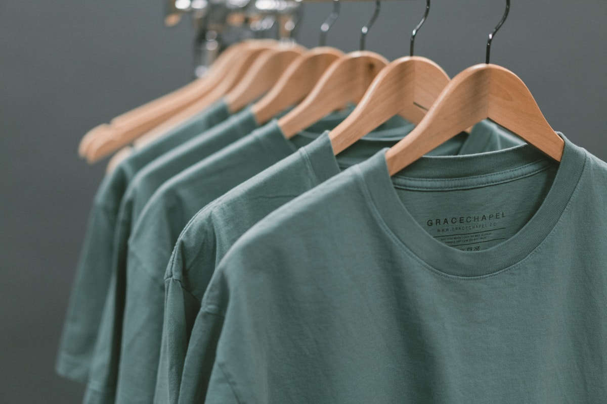 Finished shirts on a clothing rail